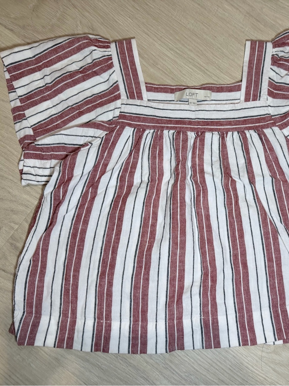 LOFT White, Burgundy & Black Striped Square-Neck Top